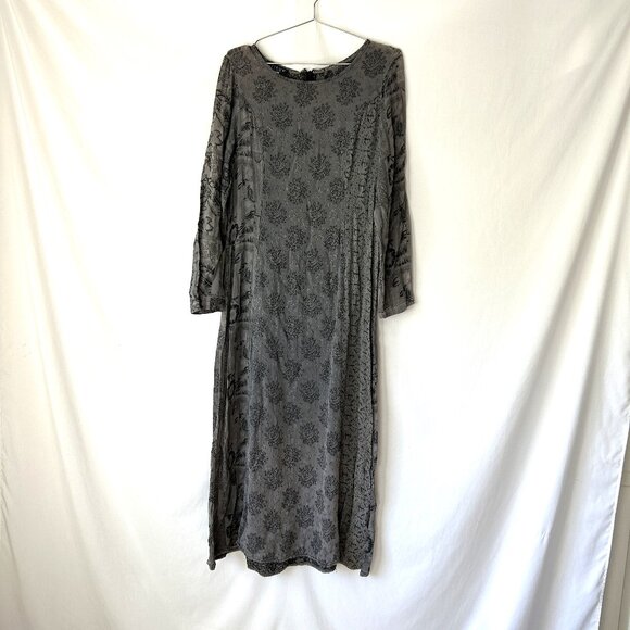 Citron Santa Monica Vintage Gray Patchwork Damask Maxi Dress M Lone Sleeve - Picture 1 of 6